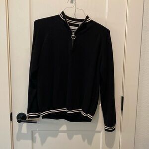 Evelyn‎ & Arthur Ladies 1/4 Zip Sweater.  Black w/White Stripes.  Size Medium